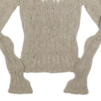 URBAN OUTFITTERS Womens Beige Patterned Jumper Scoop Neck Chunky Knit S Stylish