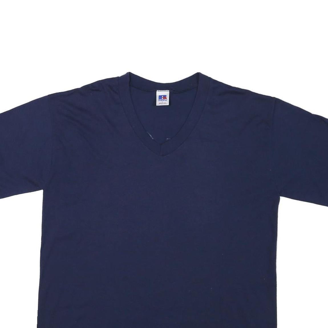 RUSSELL ATHLETIC Mens Navy Blue Graphic T-Shirt L Short Sleeve V-Neck Casual