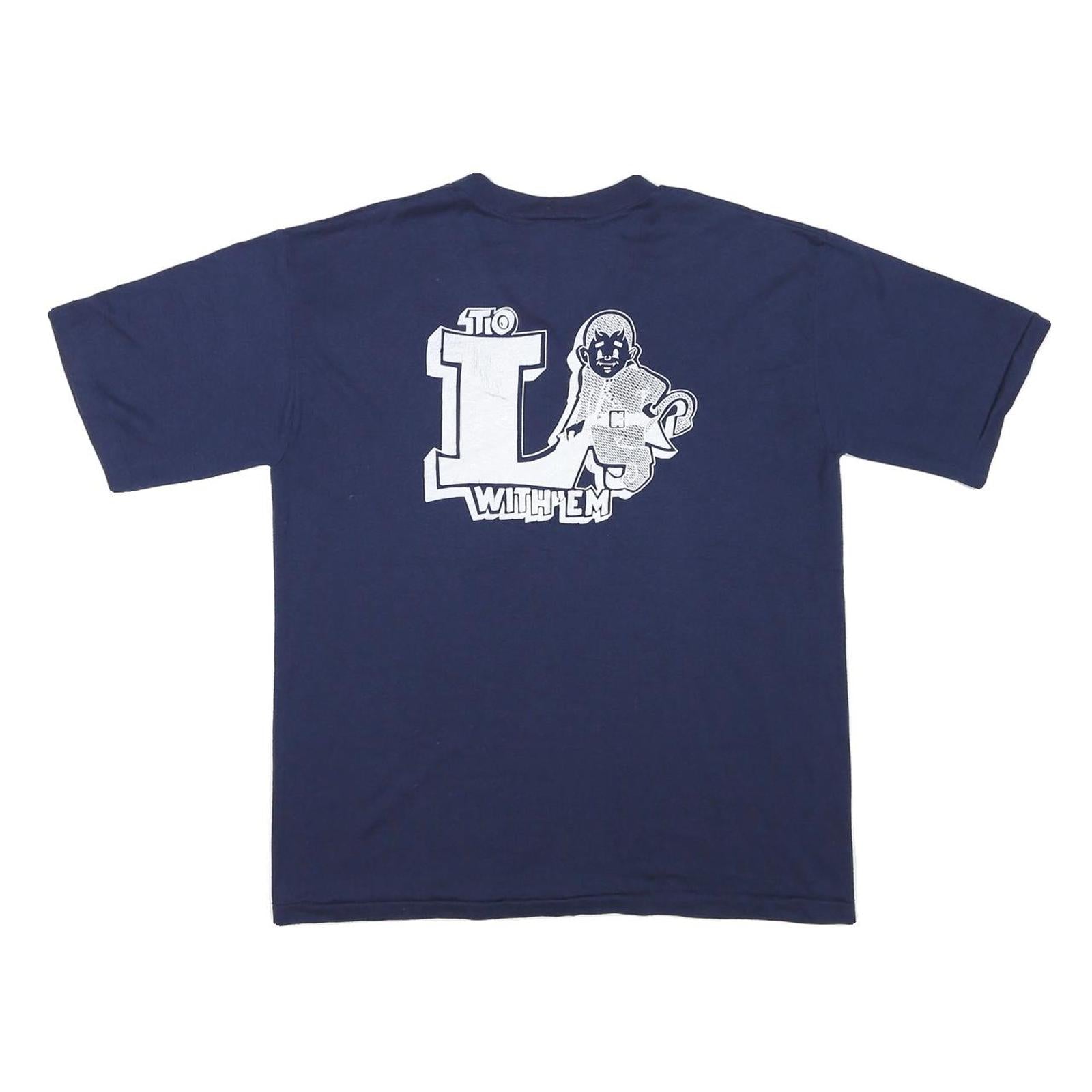 RUSSELL ATHLETIC Mens Navy Blue Graphic T-Shirt L Short Sleeve V-Neck Casual