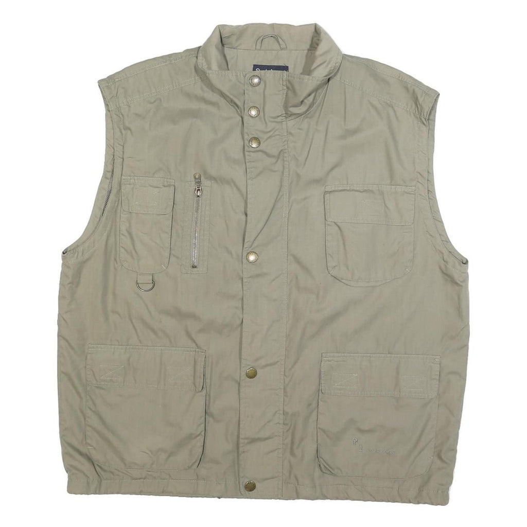 PORT LOUIS Mens Beige Utility Jacket 2XL Polyester Blend Zip Casual Outdoor