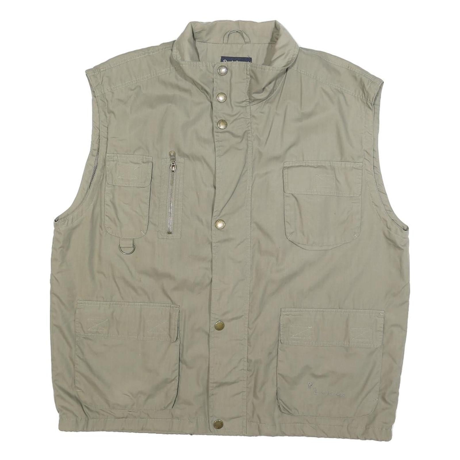 PORT LOUIS Mens Beige Utility Jacket 2XL Polyester Blend Zip Casual Outdoor