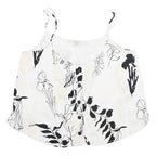 GUESS Womens White Black Floral Printed Cropped Sleeveless Scoop Neck Top S
