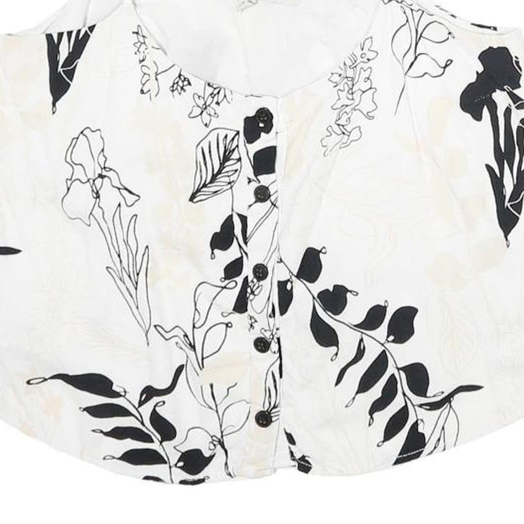 GUESS Womens White Black Floral Printed Cropped Sleeveless Scoop Neck Top S