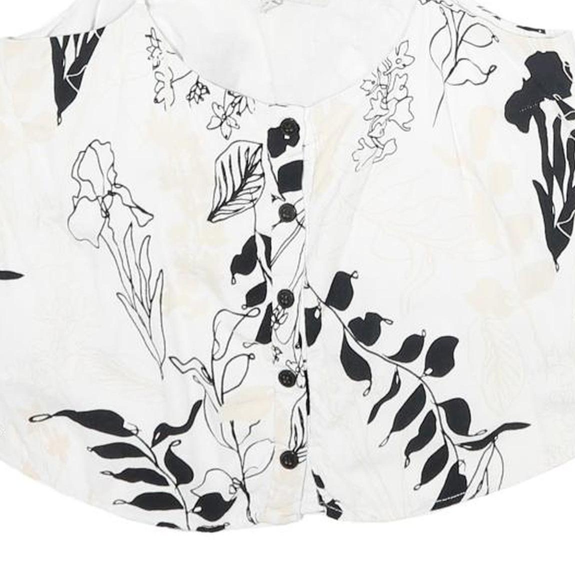 GUESS Womens White Black Floral Printed Cropped Sleeveless Scoop Neck Top S