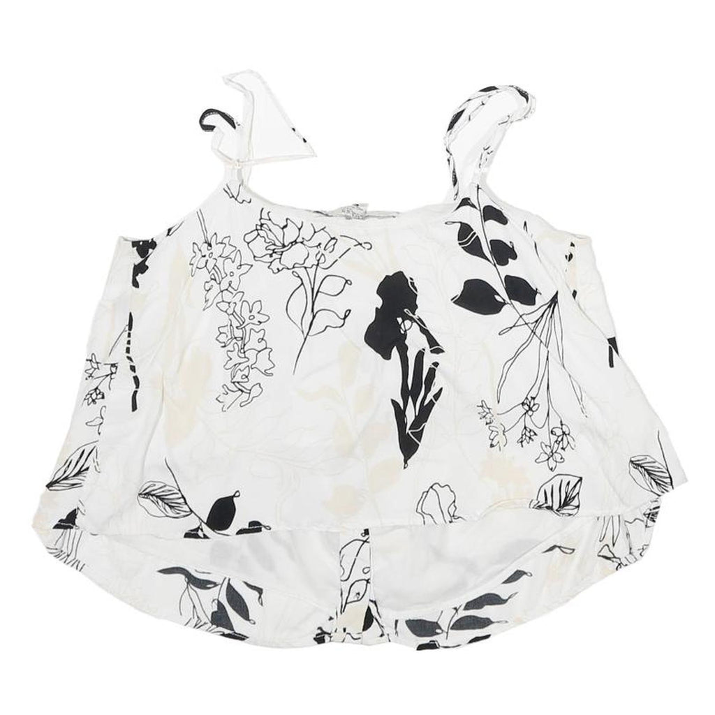GUESS Womens White Black Floral Printed Cropped Sleeveless Scoop Neck Top S