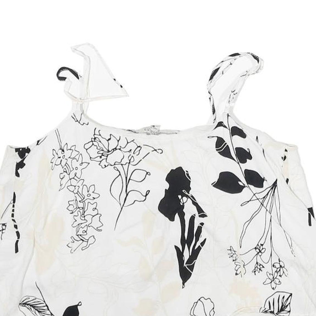 GUESS Womens White Black Floral Printed Cropped Sleeveless Scoop Neck Top S