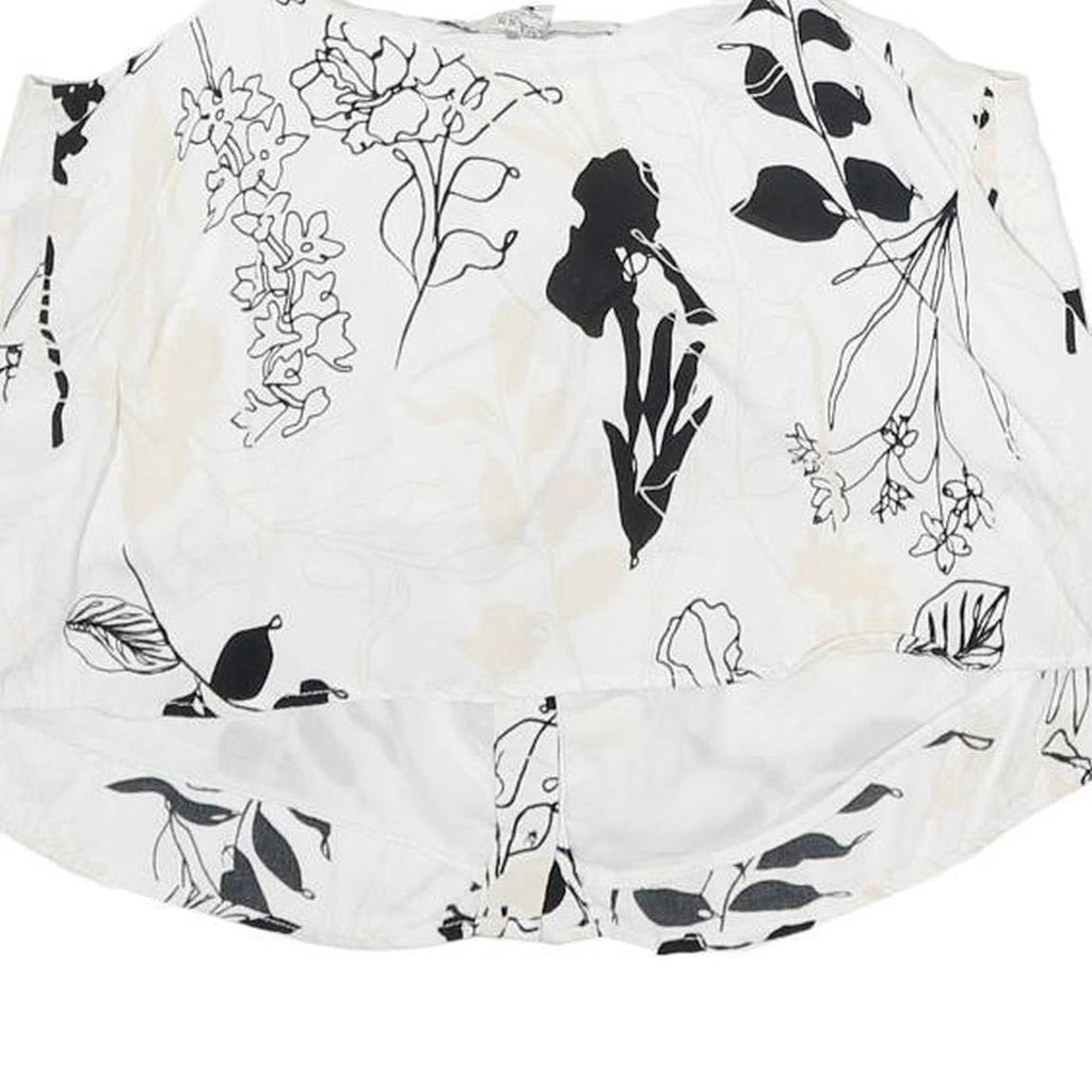 GUESS Womens White Black Floral Printed Cropped Sleeveless Scoop Neck Top S