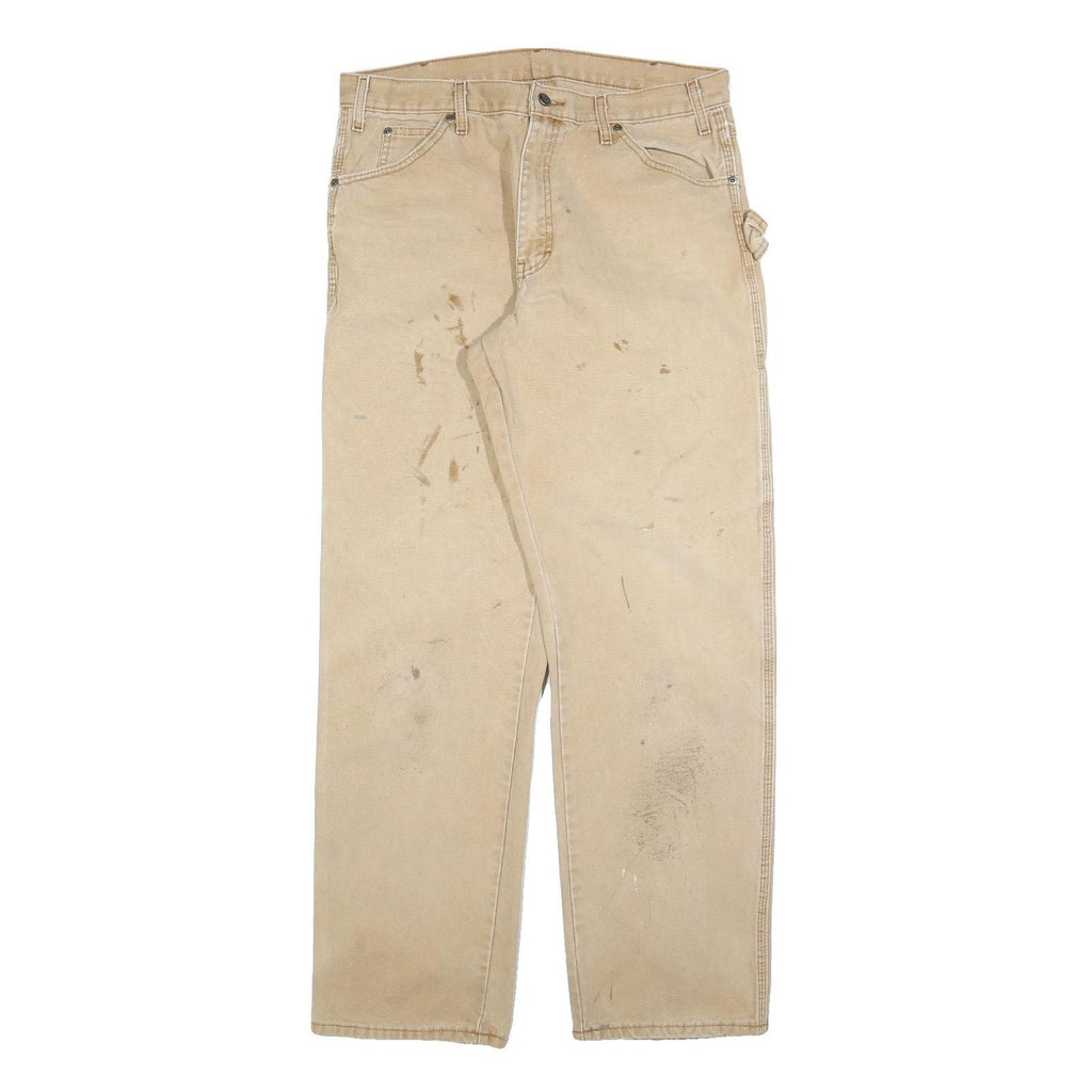 DICKIES Mens Relaxed Beige Cotton Blend Jeans W34 L34 Workwear Zip Closure