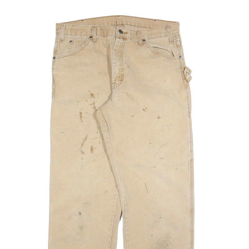 DICKIES Mens Relaxed Beige Cotton Blend Jeans W34 L34 Workwear Zip Closure