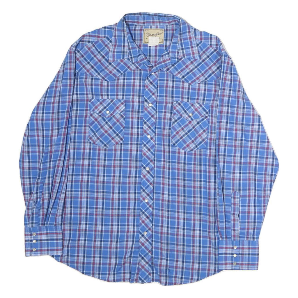 WRANGLER Mens Blue Plaid Shirt M Cotton Western Long Sleeve Casual Button Up