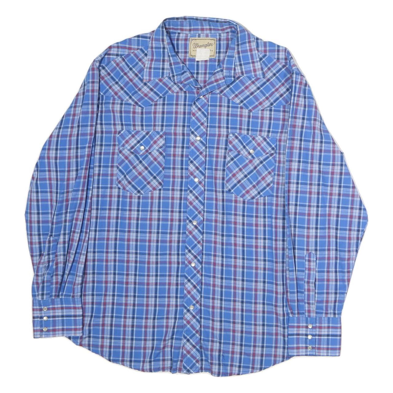 WRANGLER Mens Blue Plaid Shirt M Cotton Western Long Sleeve Casual Button Up