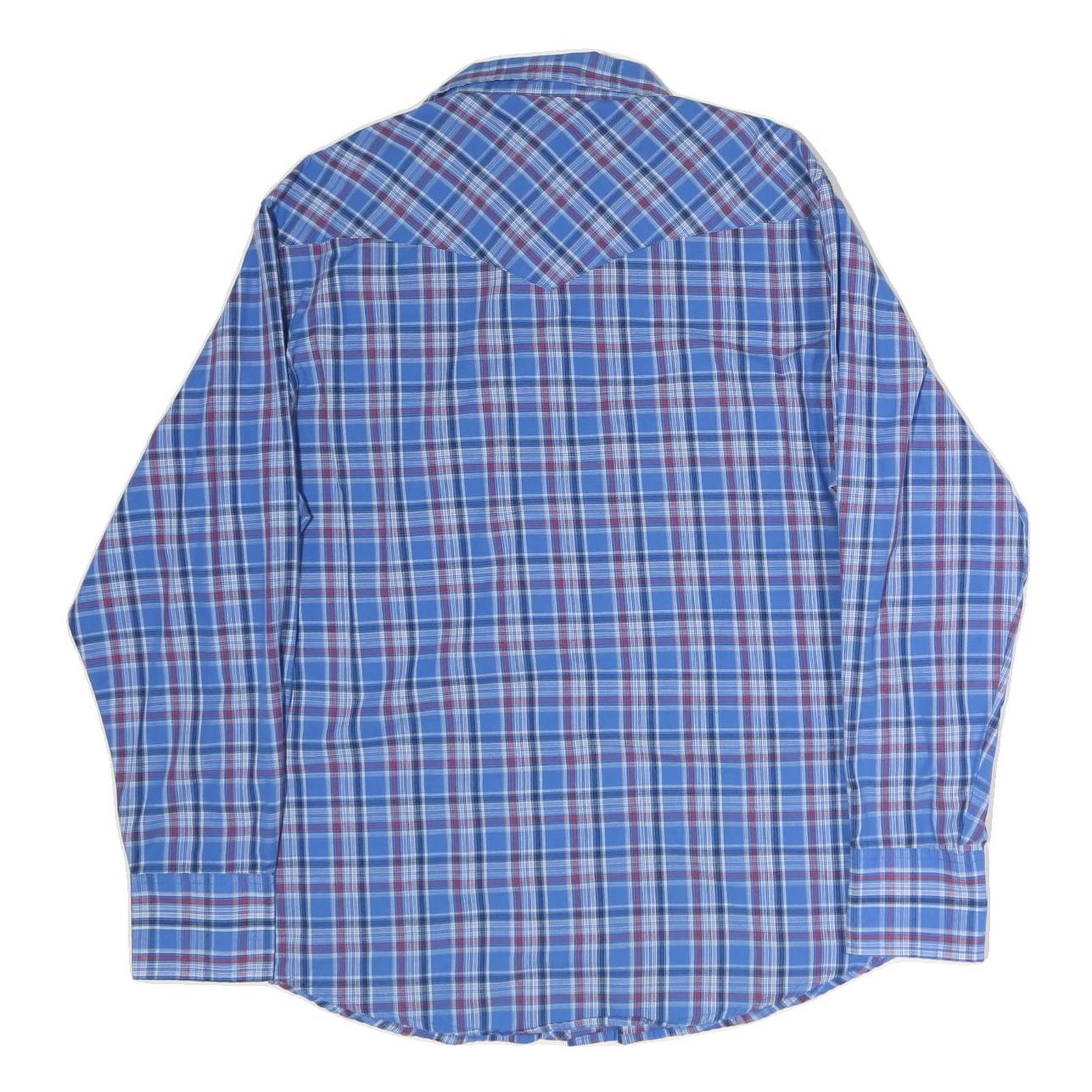 WRANGLER Mens Blue Plaid Shirt M Cotton Western Long Sleeve Casual Button Up