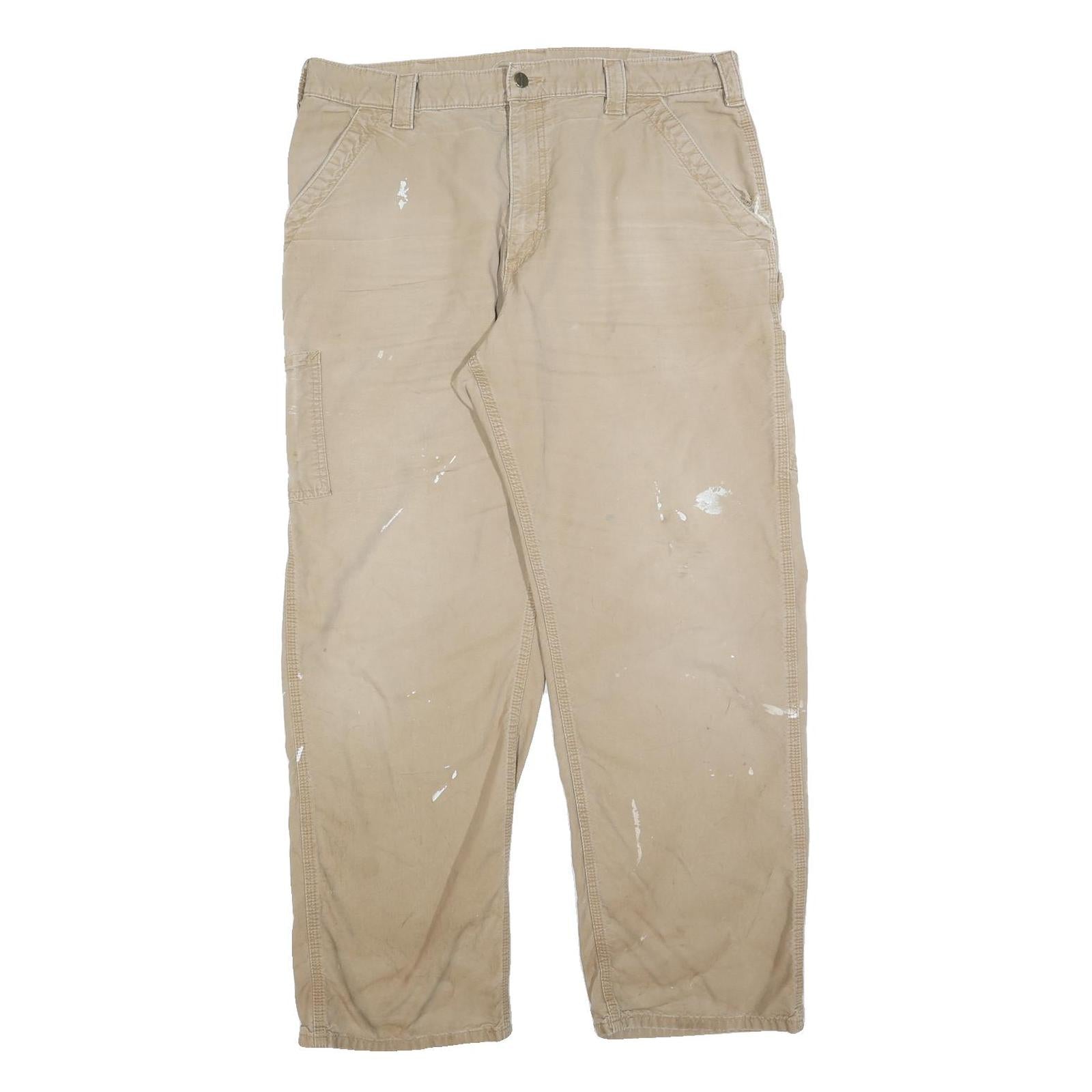 CARHARTT Mens Relaxed Beige Workwear Trousers W38 L32 Cotton Blend Zip