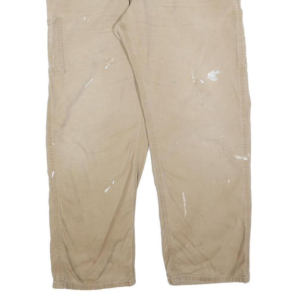 CARHARTT Mens Relaxed Beige Workwear Trousers W38 L32 Cotton Blend Zip