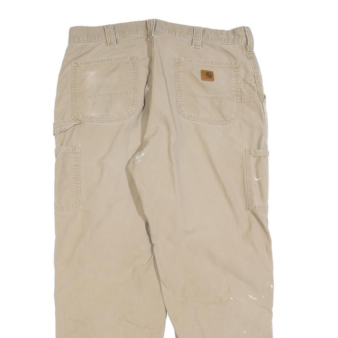 CARHARTT Mens Relaxed Beige Workwear Trousers W38 L32 Cotton Blend Zip