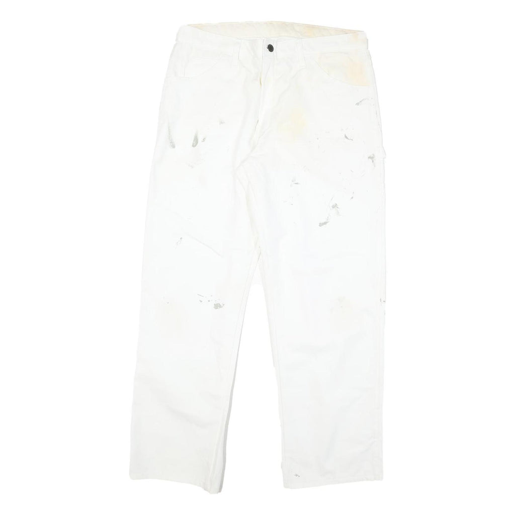 DICKIES Mens Cotton Blend White Regular Straight Trousers W33 L30 Workwear