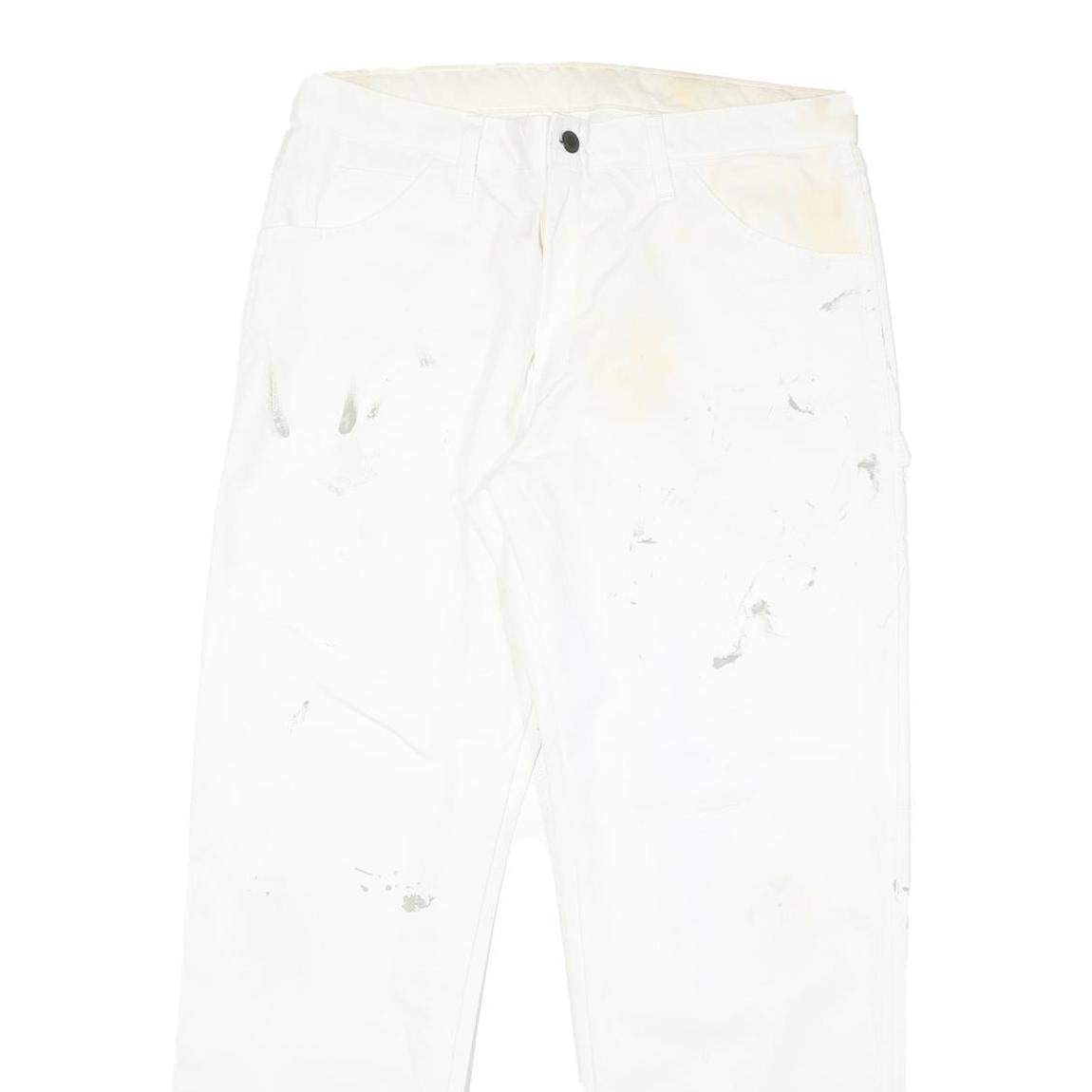 DICKIES Mens Cotton Blend White Regular Straight Trousers W33 L30 Workwear