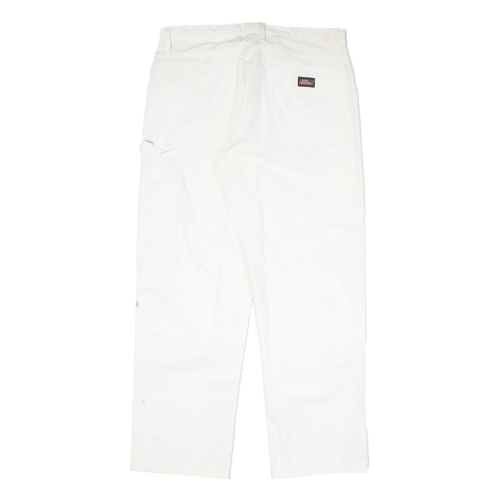 DICKIES Mens Cotton Blend White Regular Straight Trousers W33 L30 Workwear