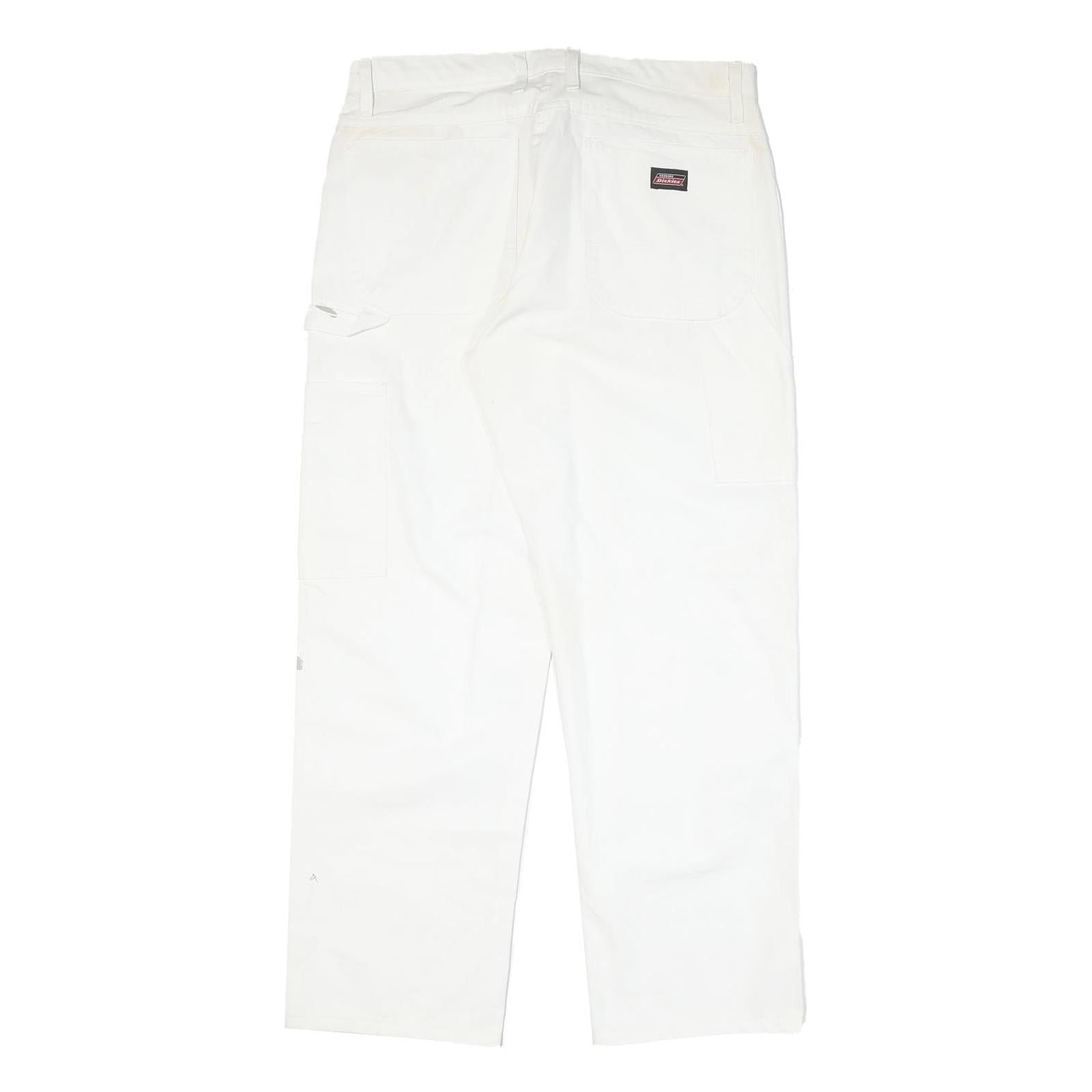DICKIES Mens Cotton Blend White Regular Straight Trousers W33 L30 Workwear
