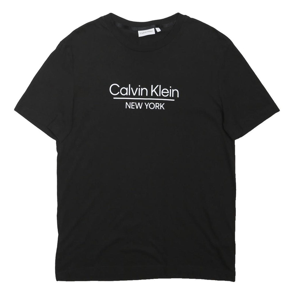 CALVIN KLEIN Mens Black T-Shirt L Short Sleeve Crew Neck Logo Print