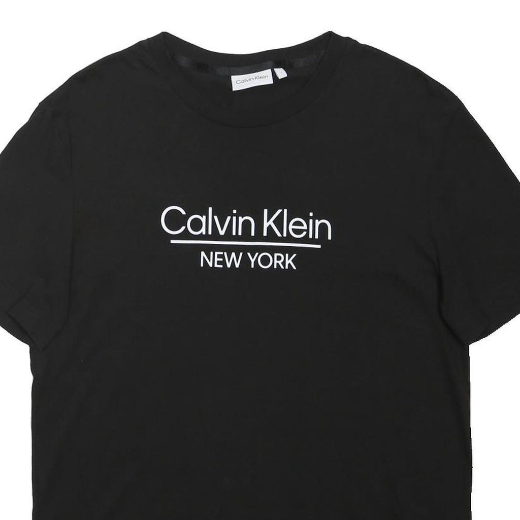 CALVIN KLEIN Mens Black T-Shirt L Short Sleeve Crew Neck Logo Print
