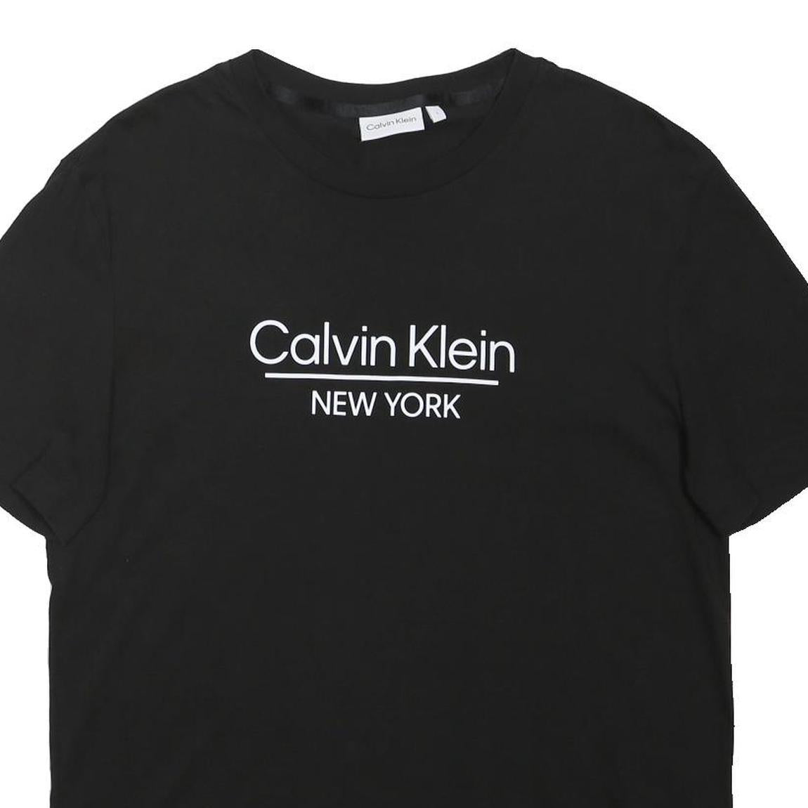 CALVIN KLEIN Mens Black T-Shirt L Short Sleeve Crew Neck Logo Print