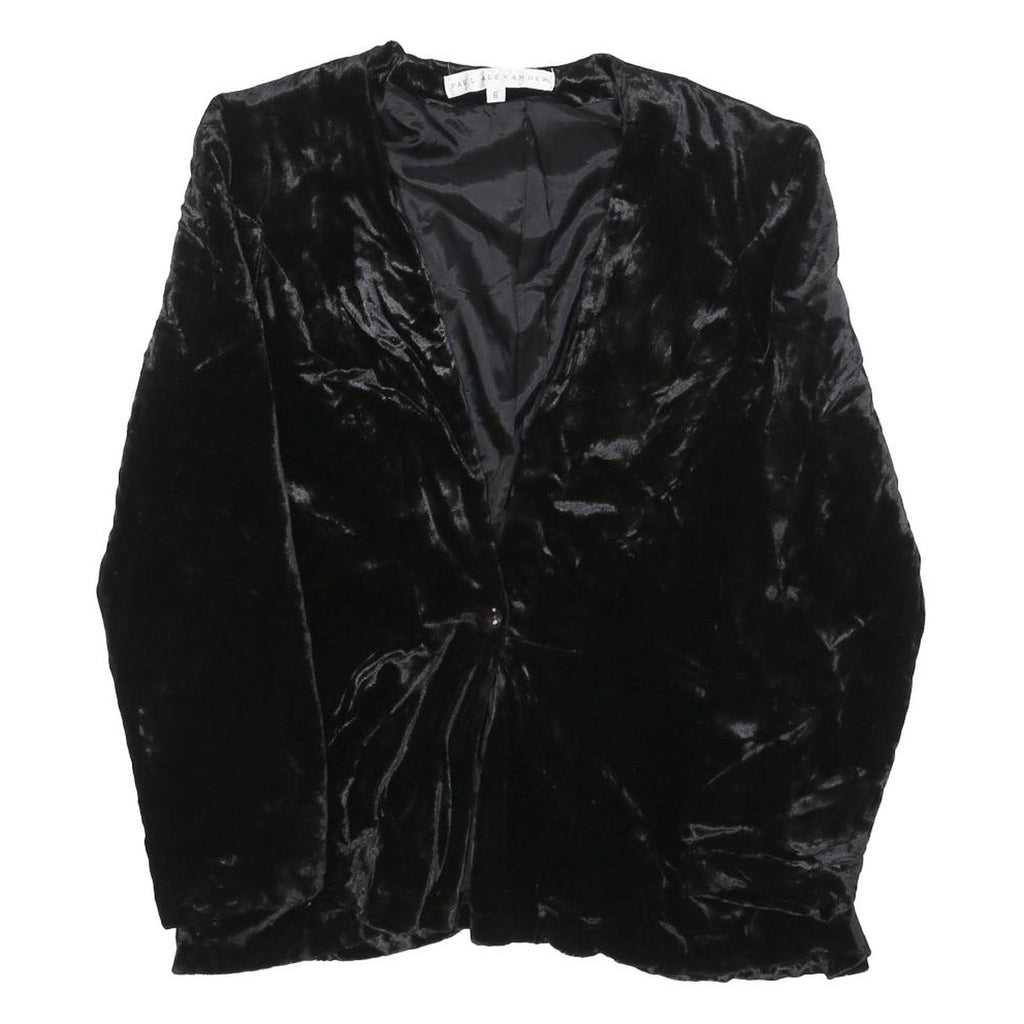 PAUL ALEXANDER Womens Black Velvet Long Sleeve V-Neck Top S Elegant Soft Feel