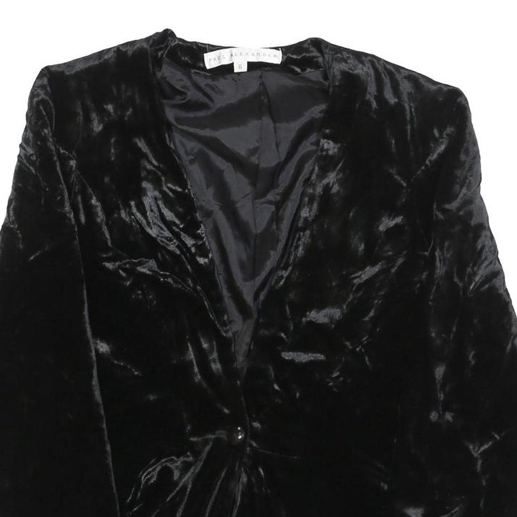 PAUL ALEXANDER Womens Black Velvet Long Sleeve V-Neck Top S Elegant Soft Feel