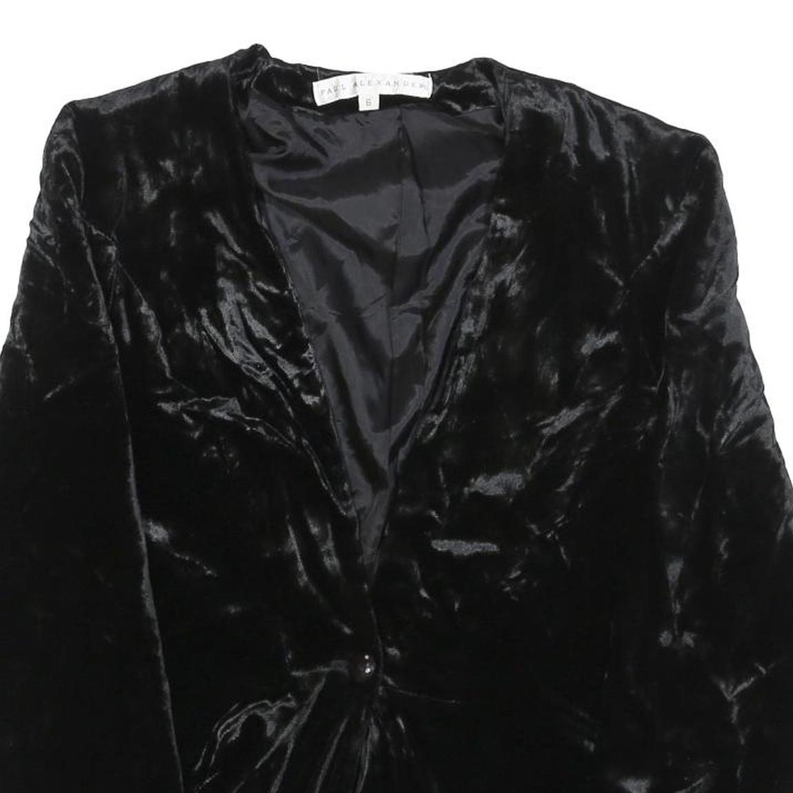 PAUL ALEXANDER Womens Black Velvet Long Sleeve V-Neck Top S Elegant Soft Feel