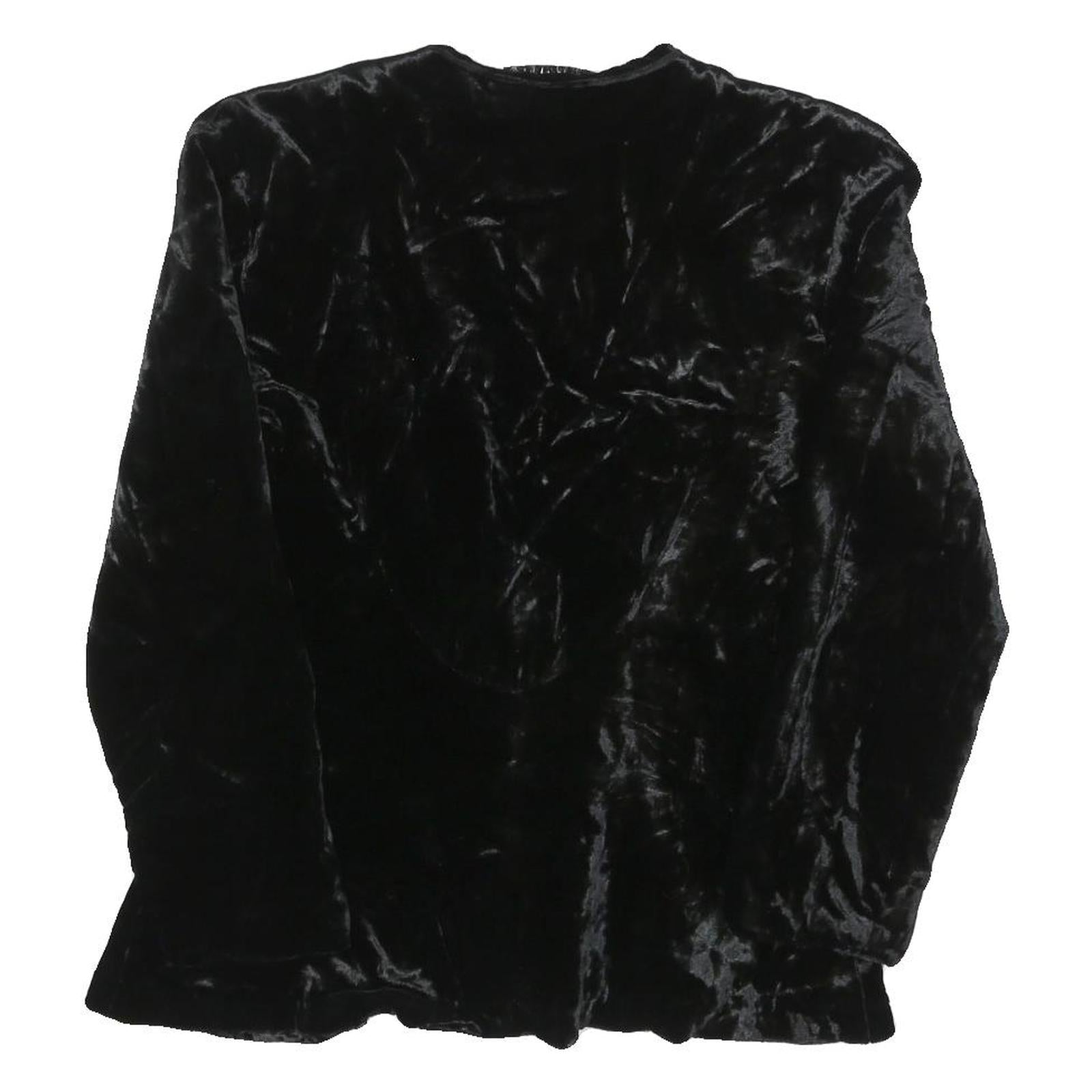 PAUL ALEXANDER Womens Black Velvet Long Sleeve V-Neck Top S Elegant Soft Feel