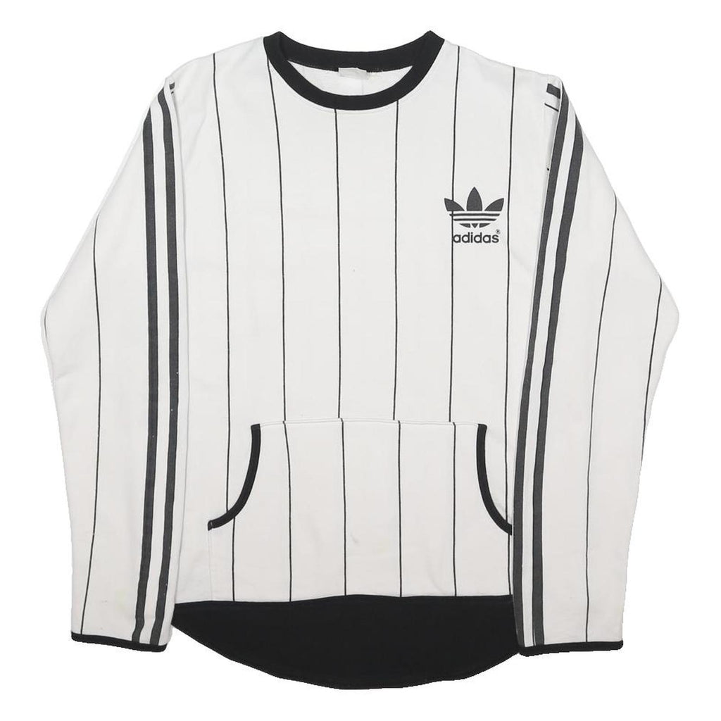ADIDAS Mens White & Black Plain Jumper Crew Neck Basic Knit M Sweatshirt