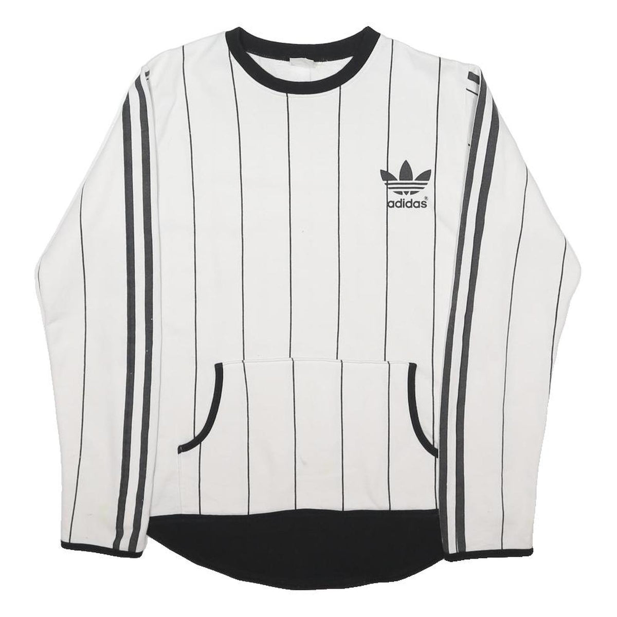 ADIDAS Mens White & Black Plain Jumper Crew Neck Basic Knit M Sweatshirt