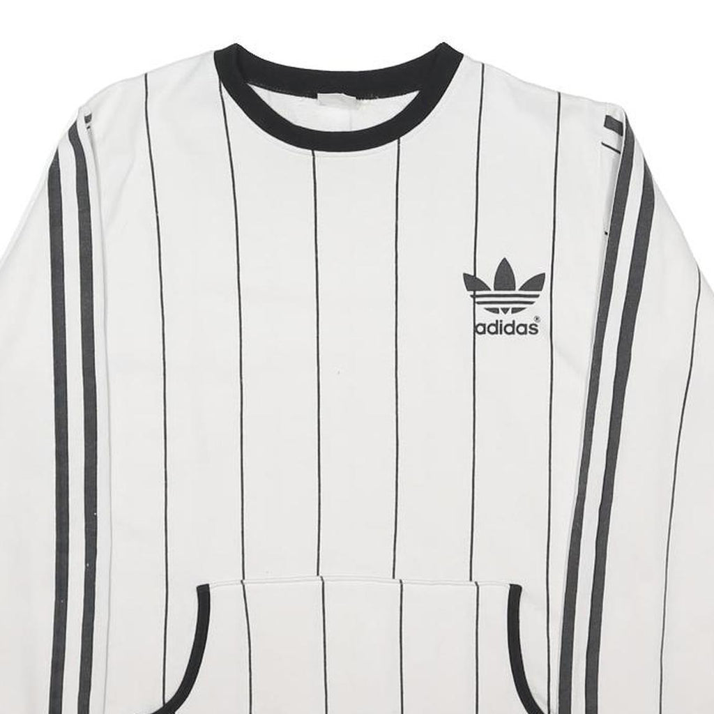 ADIDAS Mens White & Black Plain Jumper Crew Neck Basic Knit M Sweatshirt