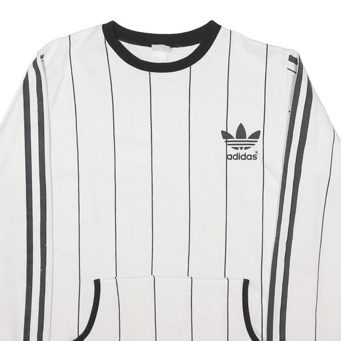 ADIDAS Mens White & Black Plain Jumper Crew Neck Basic Knit M Sweatshirt