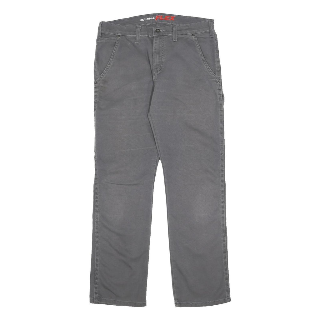 DICKIES Mens Cotton Blend Grey Regular Straight Trousers W32 L32 Workwear