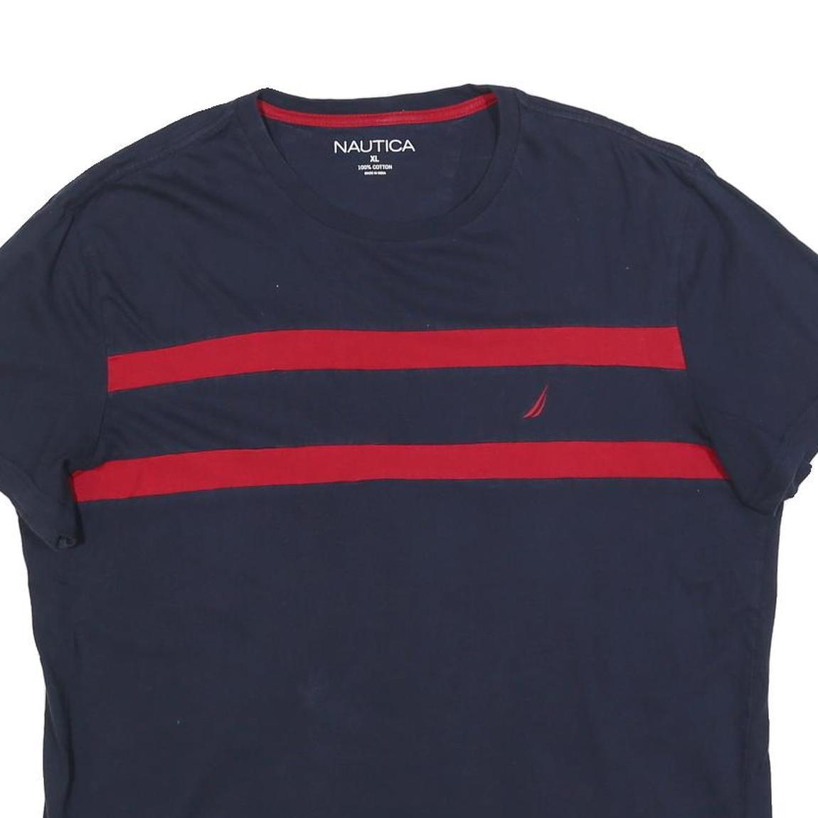 NAUTICA Mens Navy Blue & Red Graphic T-Shirt XL Short Sleeve Crew Neck