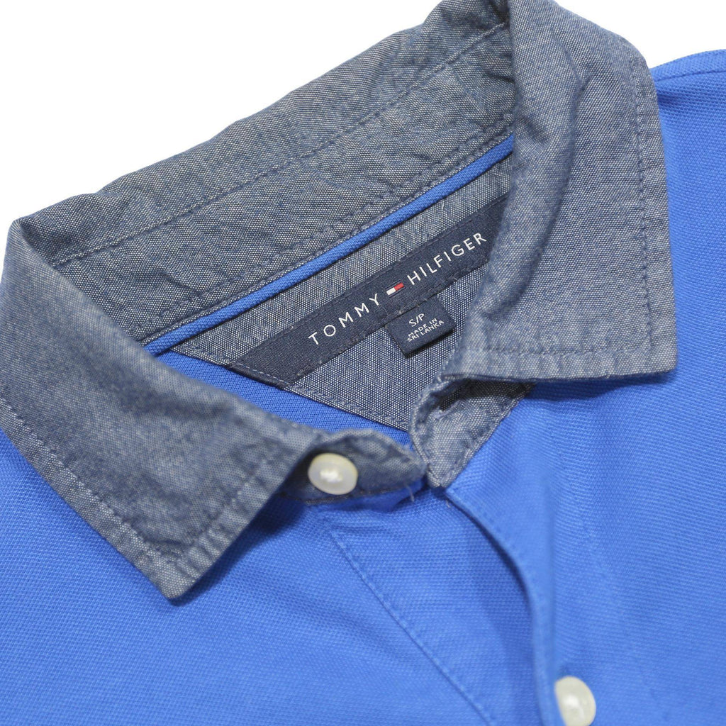 TOMMY HILFIGER Mens Blue Short Sleeve Plain S Cotton Blend Polo Shirt