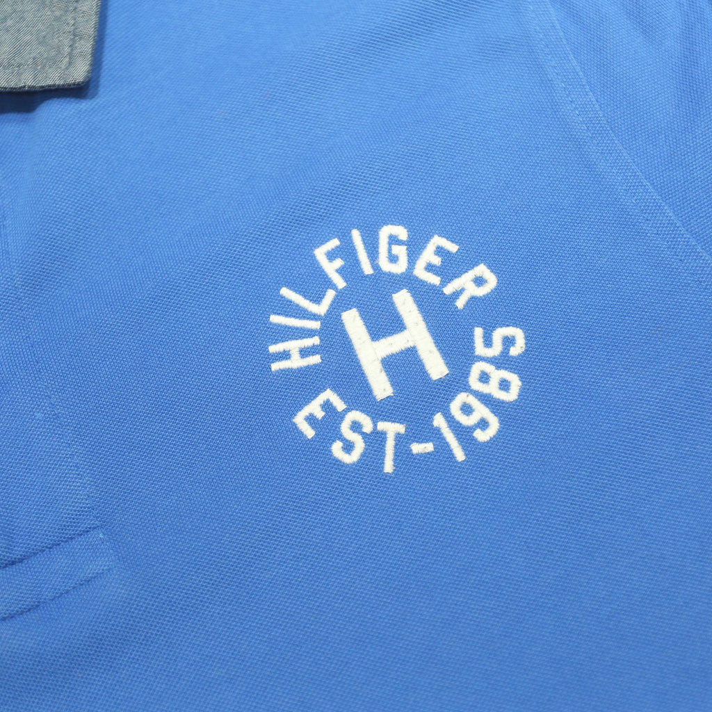 TOMMY HILFIGER Mens Blue Short Sleeve Plain S Cotton Blend Polo Shirt