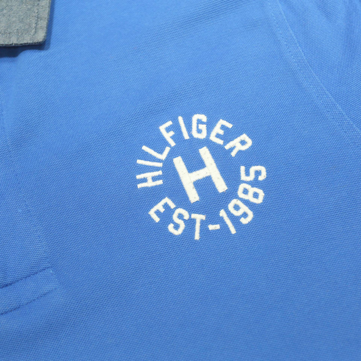 TOMMY HILFIGER Mens Blue Short Sleeve Plain S Cotton Blend Polo Shirt