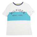 TOMMY HILFIGER Mens White & Blue Graphic T-Shirt M Short Sleeve Crew Neck Logo