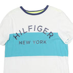 TOMMY HILFIGER Mens White & Blue Graphic T-Shirt M Short Sleeve Crew Neck Logo