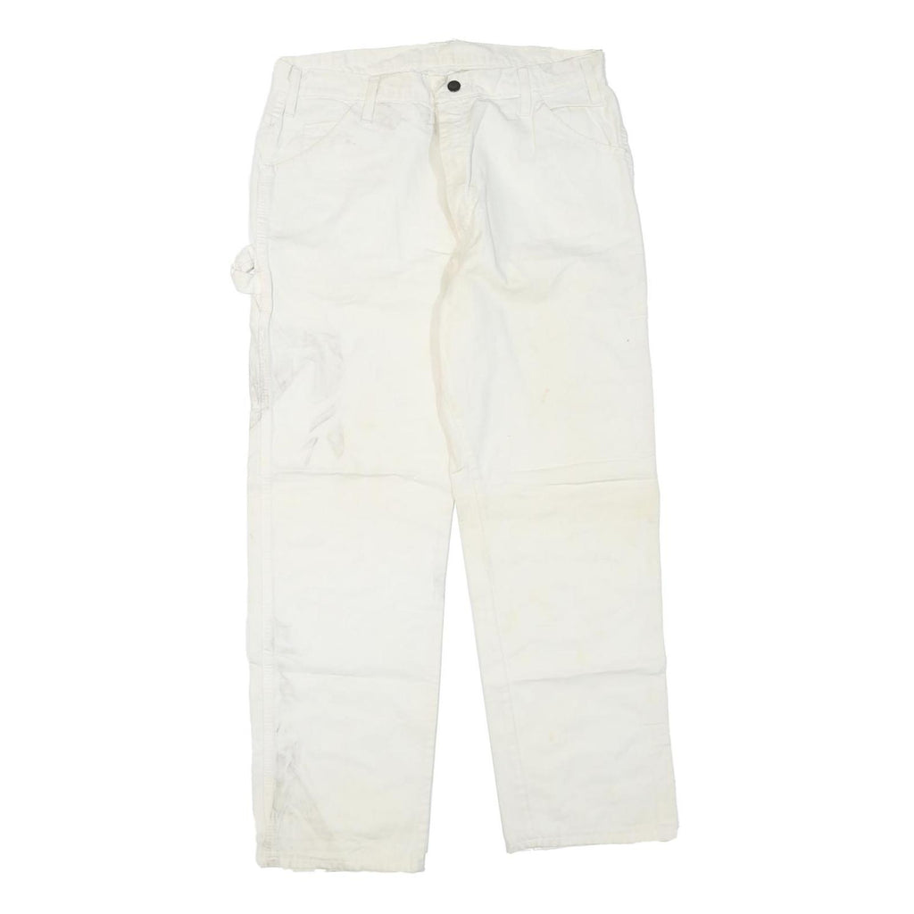 DICKIES Mens Regular Fit White Cotton Blend Denim Jeans W34 L27 Workwear Zip