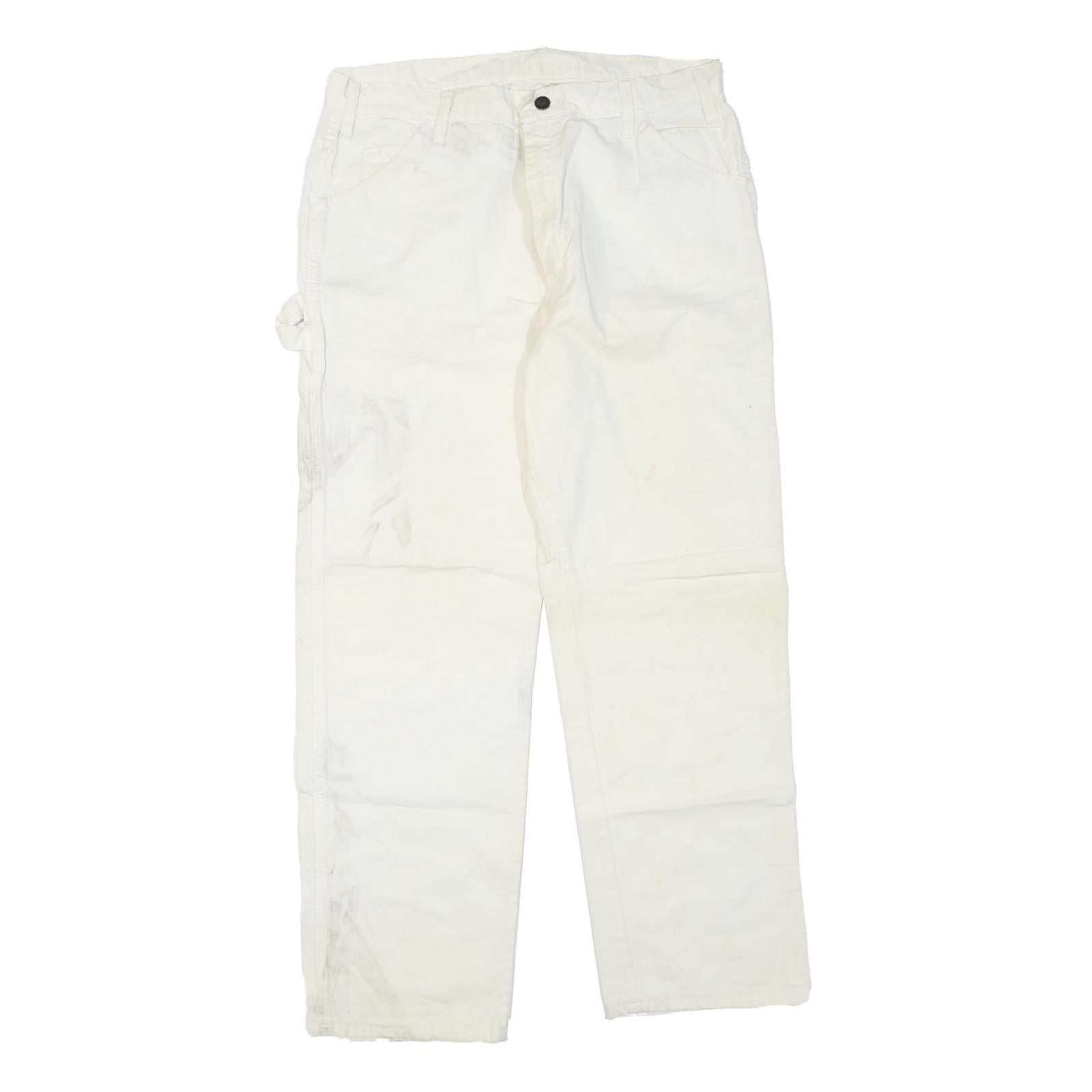 DICKIES Mens Regular Fit White Cotton Blend Denim Jeans W34 L27 Workwear Zip