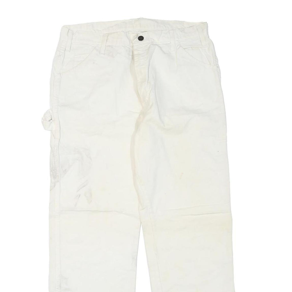 DICKIES Mens Regular Fit White Cotton Blend Denim Jeans W34 L27 Workwear Zip