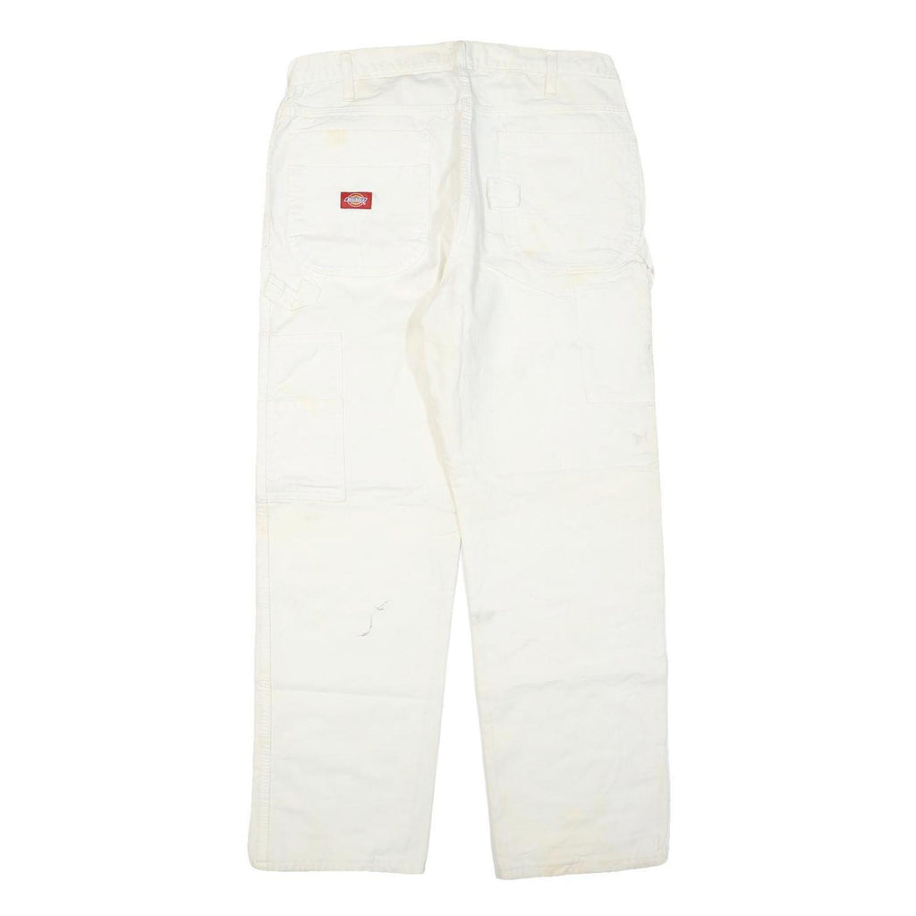 DICKIES Mens Regular Fit White Cotton Blend Denim Jeans W34 L27 Workwear Zip