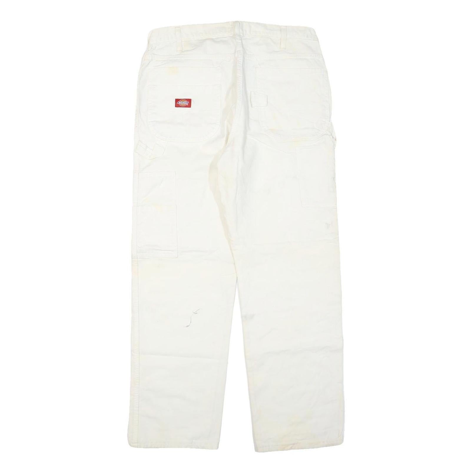 DICKIES Mens Regular Fit White Cotton Blend Denim Jeans W34 L27 Workwear Zip