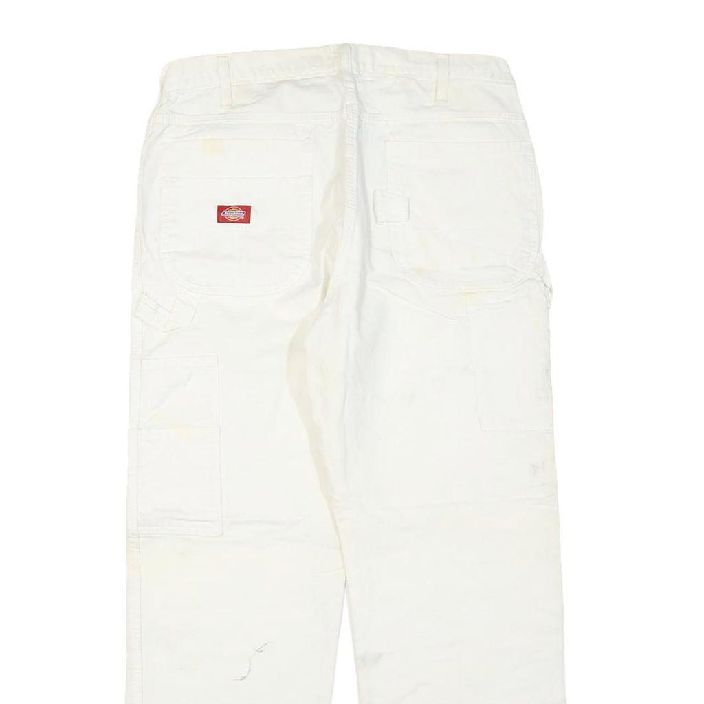 DICKIES Mens Regular Fit White Cotton Blend Denim Jeans W34 L27 Workwear Zip