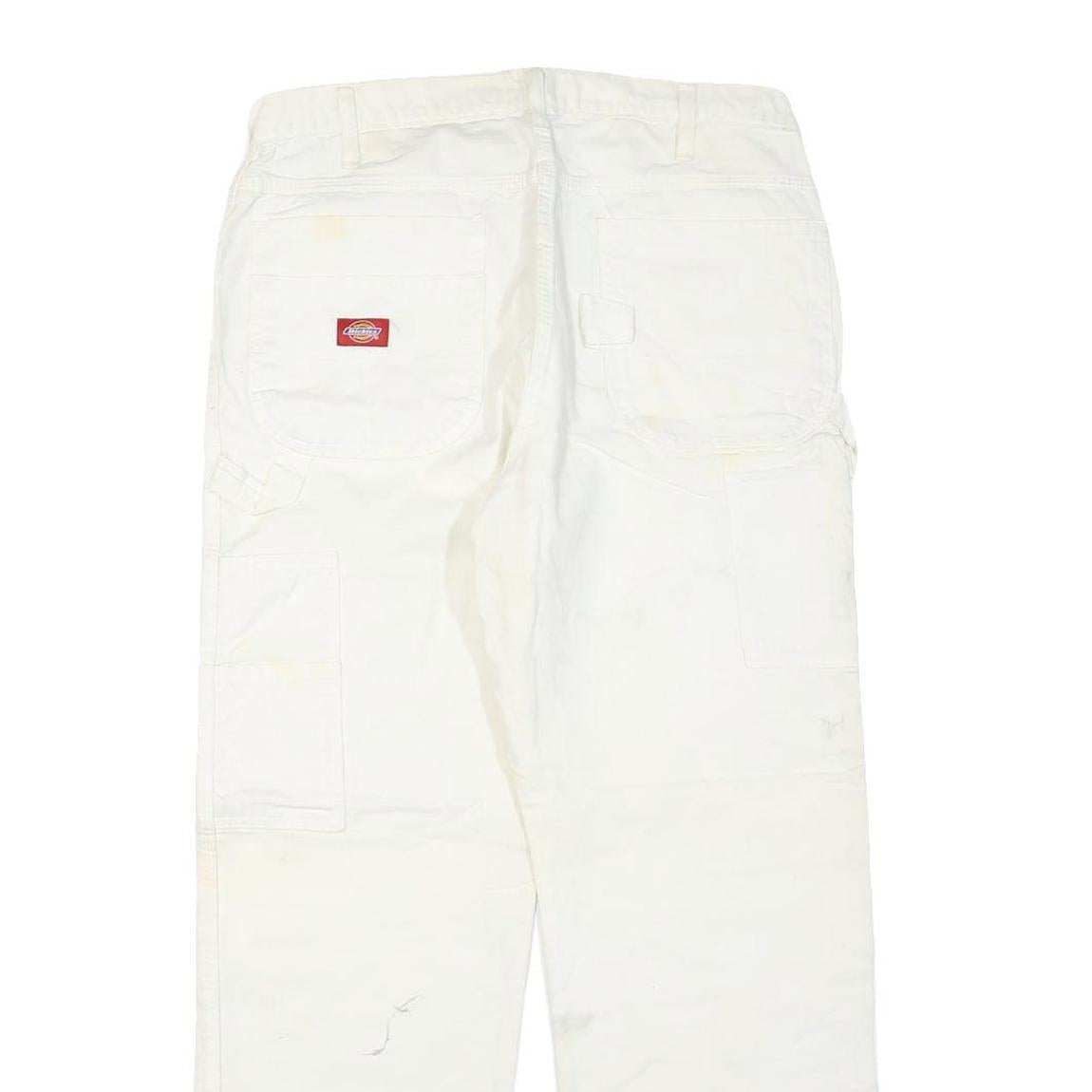 DICKIES Mens Regular Fit White Cotton Blend Denim Jeans W34 L27 Workwear Zip