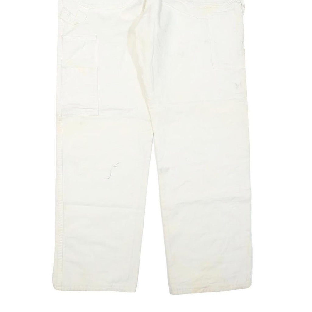 DICKIES Mens Regular Fit White Cotton Blend Denim Jeans W34 L27 Workwear Zip