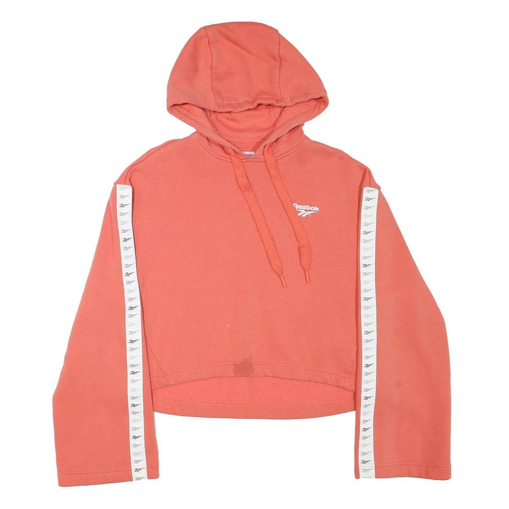 REEBOK Womens Orange Cotton Blend Pullover Hoodie S Branded Stripe Sleeve